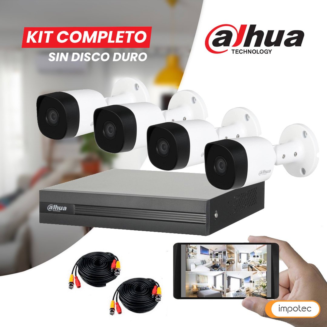 Kit de 4 Cámaras de Seguridad HD Dahua con DVR XVR y Cables